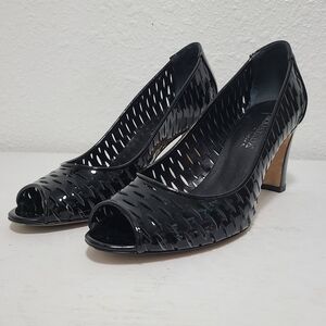 Aquatalia black peep toe pumps laser cut